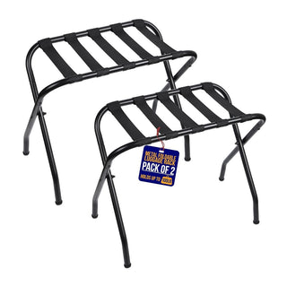 Lifemaster Foldable Luggage Rack for Guest Room - Steel Frame, Holds 100 lbs - Easy Assembly, Space-Saving Design, Nylon Straps - Black