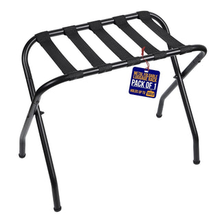 Lifemaster Foldable Luggage Rack for Guest Room - Steel Frame, Holds 100 lbs - Easy Assembly, Space-Saving Design, Nylon Straps - Black