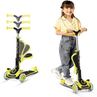 Kids Scooter – Foldable Seat – LED Wheel Lights Illuminate When Rolling – Children and Toddler 3 Wheel Kick Scooter – Adjustable Handlebar – Indoor and Outdoor - by Lifemaster