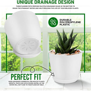 Planter Pots with Drainage Holes - Lightweight, Durable, and Space-Saving Pots for Indoor and Outdoor - Versatile Functionality, Simple Modern Design,