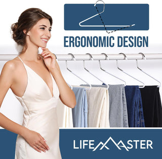 Lifemaster Metal Pants Hanger Set -  Elegant Non-Slip Closet Space Saving Hanger Set for Pants, Trouser, Blankets, and Jeans with Open Ended Sleek Design - White