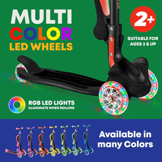 Kids Scooter – Foldable Seat – LED Wheel Lights Illuminate When Rolling – Children and Toddler 3 Wheel Kick Scooter – Adjustable Handlebar – Indoor and Outdoor - by Lifemaster