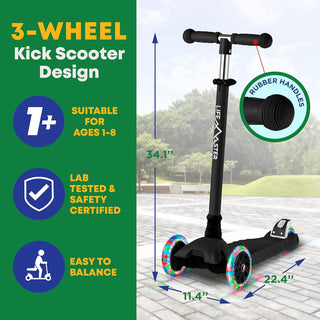 Kids Scooter – Children and Toddler 3 Wheel Kick Scooter – LED Wheel Lights Illuminate When Rolling– Adjustable Handlebar – Indoor and Outdoor