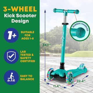 Kids Scooter – Children and Toddler 3 Wheel Kick Scooter – LED Wheel Lights Illuminate When Rolling– Adjustable Handlebar – Indoor and Outdoor