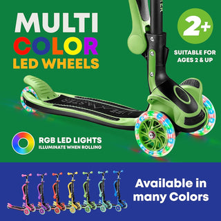 Kids Scooter – Foldable Seat – LED Wheel Lights Illuminate When Rolling – Children and Toddler 3 Wheel Kick Scooter – Adjustable Handlebar – Indoor and Outdoor - by Lifemaster