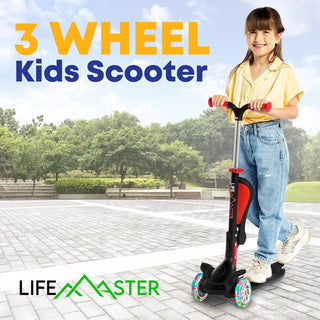 Kids Scooter – Foldable Seat – LED Wheel Lights Illuminate When Rolling – Children and Toddler 3 Wheel Kick Scooter – Adjustable Handlebar – Indoor and Outdoor - by Lifemaster