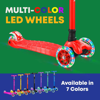 Kids Scooter – Children and Toddler 3 Wheel Kick Scooter – LED Wheel Lights Illuminate When Rolling– Adjustable Handlebar – Indoor and Outdoor