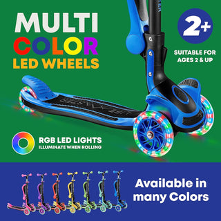 Kids Scooter – Foldable Seat – LED Wheel Lights Illuminate When Rolling – Children and Toddler 3 Wheel Kick Scooter – Adjustable Handlebar – Indoor and Outdoor - by Lifemaster