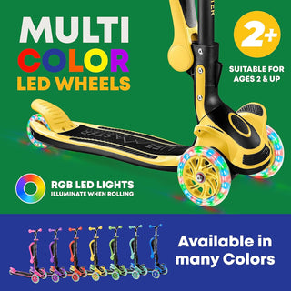 Kids Scooter – Foldable Seat – LED Wheel Lights Illuminate When Rolling – Children and Toddler 3 Wheel Kick Scooter – Adjustable Handlebar – Indoor and Outdoor - by Lifemaster