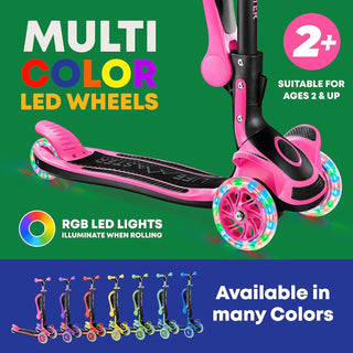 Kids Scooter – Foldable Seat – LED Wheel Lights Illuminate When Rolling – Children and Toddler 3 Wheel Kick Scooter – Adjustable Handlebar – Indoor and Outdoor - by Lifemaster