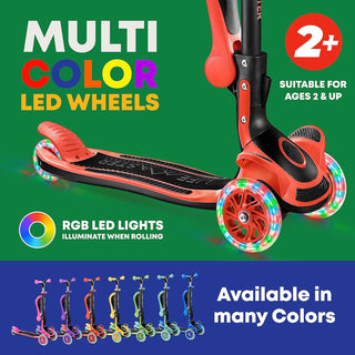 Kids Scooter – Foldable Seat – LED Wheel Lights Illuminate When Rolling – Children and Toddler 3 Wheel Kick Scooter – Adjustable Handlebar – Indoor and Outdoor - by Lifemaster