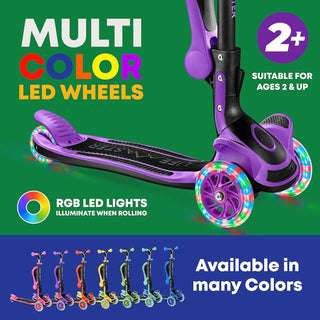 Kids Scooter – Foldable Seat – LED Wheel Lights Illuminate When Rolling – Children and Toddler 3 Wheel Kick Scooter – Adjustable Handlebar – Indoor and Outdoor - by Lifemaster