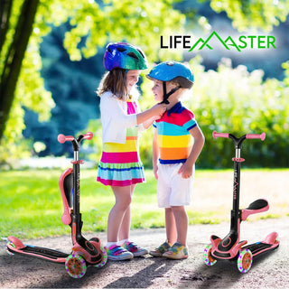 Kids Scooter – Foldable Seat – LED Wheel Lights Illuminate When Rolling – Children and Toddler 3 Wheel Kick Scooter – Adjustable Handlebar – Indoor and Outdoor - by Lifemaster