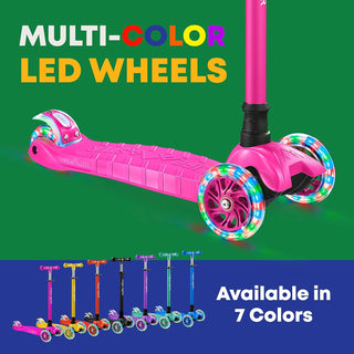 Kids Scooter – Children and Toddler 3 Wheel Kick Scooter – LED Wheel Lights Illuminate When Rolling– Adjustable Handlebar – Indoor and Outdoor