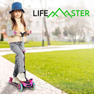 Kids Scooter – Foldable Seat – LED Wheel Lights Illuminate When Rolling – Children and Toddler 3 Wheel Kick Scooter – Adjustable Handlebar – Indoor and Outdoor - by Lifemaster