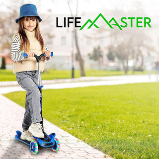 Kids Scooter – Foldable Seat – LED Wheel Lights Illuminate When Rolling – Children and Toddler 3 Wheel Kick Scooter – Adjustable Handlebar – Indoor and Outdoor - by Lifemaster