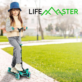 Kids Scooter – Foldable Seat – LED Wheel Lights Illuminate When Rolling – Children and Toddler 3 Wheel Kick Scooter – Adjustable Handlebar – Indoor and Outdoor - by Lifemaster