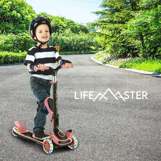 Kids Scooter – Foldable Seat – LED Wheel Lights Illuminate When Rolling – Children and Toddler 3 Wheel Kick Scooter – Adjustable Handlebar – Indoor and Outdoor - by Lifemaster